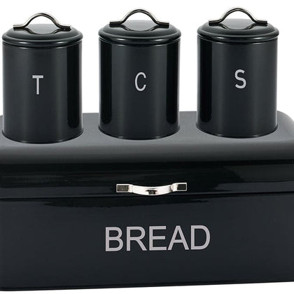 Stainless Steel 4pc Bread Bin Set Kitchen Tea Sugar Coffee Jar Bin Canister