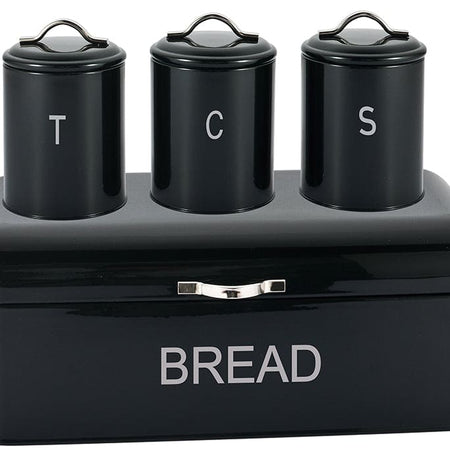 Stainless Steel 4pc Bread Bin Set Kitchen Tea Sugar Coffee Jar Bin Canister