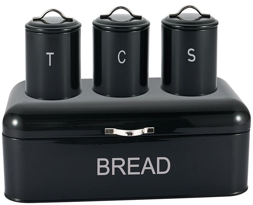 Stainless Steel 4pc Bread Bin Set Kitchen Tea Sugar Coffee Jar Bin Can ...