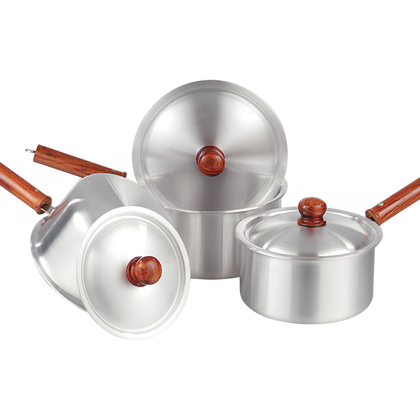 3PCS Aluminum Sauce Pan Set with Lids – Perfect Cooking Pots with Wooden Handle