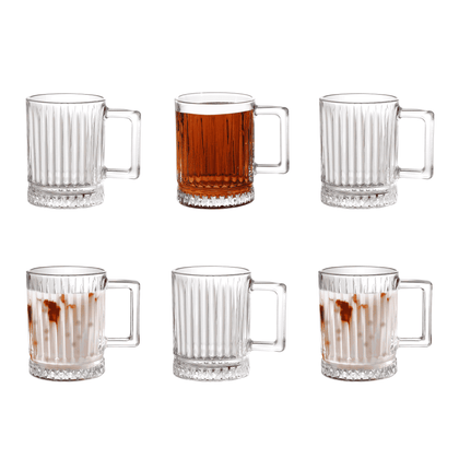 Royal Cuisine Set of 6 Glass Coffee Cups 250ML with Vertical Stripes