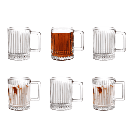 Royal Cuisine Set of 6 Glass Coffee Cups 250ML with Vertical Stripes