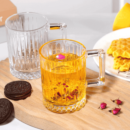 Royal Cuisine Set of 6 Glass Coffee Cups 250ML with Vertical Stripes