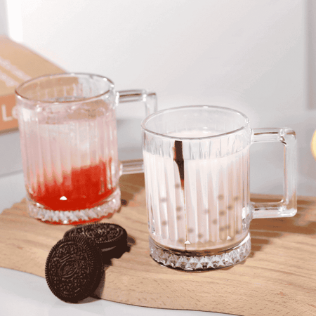 Royal Cuisine Set of 6 Glass Coffee Cups 250ML with Vertical Stripes