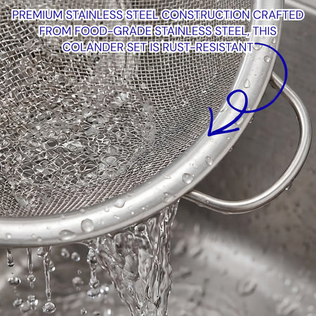 Royal Cuisine 3 Piece Stainless Steel Colander Set – Kitchen Colanders & Pasta Strainer