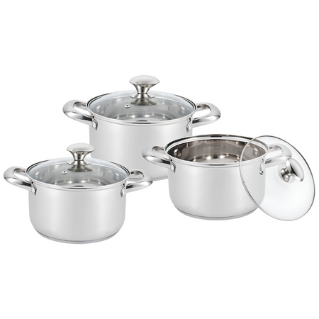 Royal Cuisine Stainless Steel Stockpot Set of 3 with Glass Lids – 18cm, 20cm & 22cm