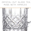 Royal Cuisine Glass Mugs with Handle, 280ml Crystal Cut Turkish Tea Cups, Set of 6