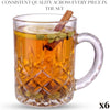 Royal Cuisine Glass Mugs with Handle, 280ml Crystal Cut Turkish Tea Cups, Set of 6