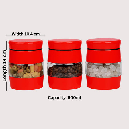 Royal Cuisine Tea Coffee Sugar Canisters – 3 Piece Glass Storage Jars, Red