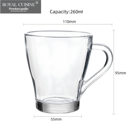 Royal Cuisine Glass Coffee & Tea Cups – Set of 6, 260ml