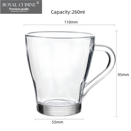 Royal Cuisine Glass Coffee & Tea Cups Set of 6 – 260ml & 295ml