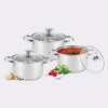 Royal Cuisine Stainless Steel Cooking Pots Set, 3 Piece, 24cm, 26cm & 28cm with Glass Lids