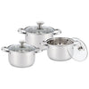 Royal Cuisine Stainless Steel Cooking Pots Set, 3 Piece, 24cm, 26cm & 28cm with Glass Lids