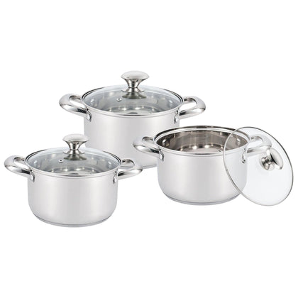Royal Cuisine Stainless Steel Cooking Pots Set, 3 Piece, 24cm, 26cm & 28cm with Glass Lids