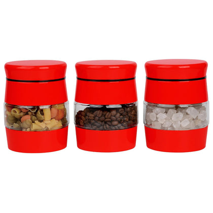 Royal Cuisine Tea Coffee Sugar Canisters – 3 Piece Glass Storage Jars, Red