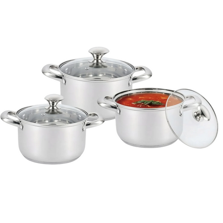 Royal Cuisine Stainless Steel Stockpot Set of 3 with Glass Lids – 18cm, 20cm & 22cm