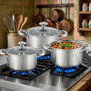 Royal Cuisine Stainless Steel Stockpot Set of 3 with Glass Lids – 18cm, 20cm & 22cm