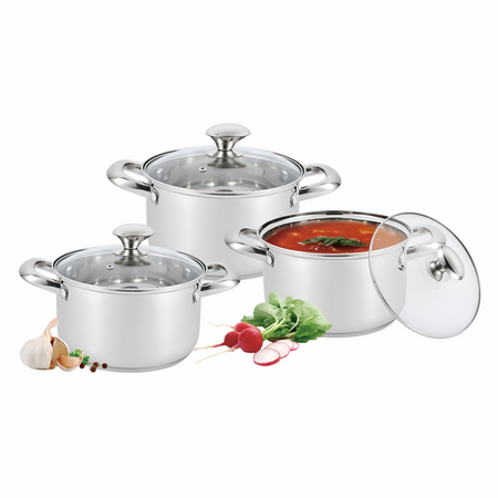 Royal Cuisine Stainless Steel Stockpot Set of 3 with Glass Lids – 18cm, 20cm & 22cm