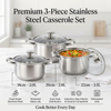 Royal Cuisine Stainless Steel Stockpot Set of 3 with Glass Lids – 18cm, 20cm & 22cm