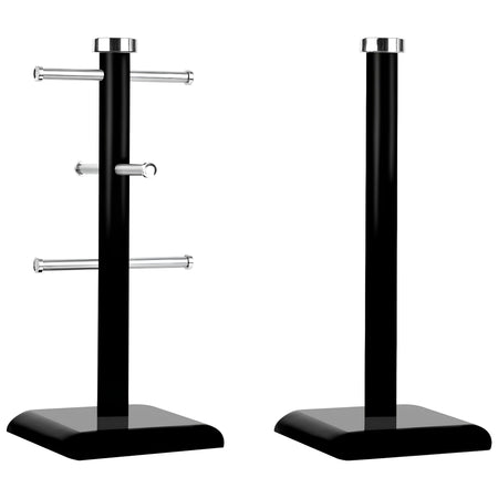 Royal Cuisine Black Mug Tree & Kitchen Roll Holder – 6 Cup Stand