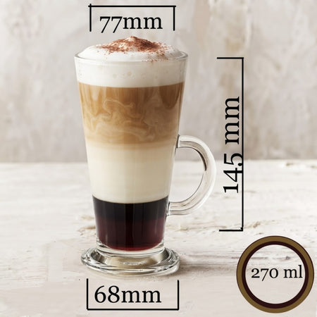 Royal Cuisine Glass Coffee Cups Set of 6, 270ml Latte Glasses