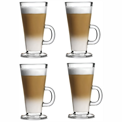 Latte Glasses Set of 4, 270ml Glass Coffee Cups