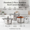 Royal Cuisine Stainless Steel Cooking Pots Set, 3 Piece, 24cm, 26cm & 28cm with Glass Lids