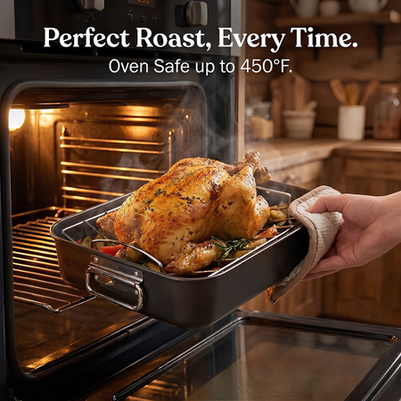 Royal Cuisine Deep Roasting Tin – Non Stick Carbon Steel Roasting Tray