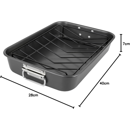 Royal Cuisine Deep Roasting Tin – Non Stick Carbon Steel Roasting Tray