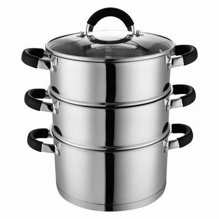 Royal Cuisine 3 Tier Stainless Steel Steamer – 18cm, 20cm, 22cm & 24cm