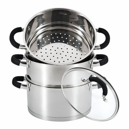 Royal Cuisine 3 Tier Stainless Steel Steamer – 18cm, 20cm, 22cm & 24cm