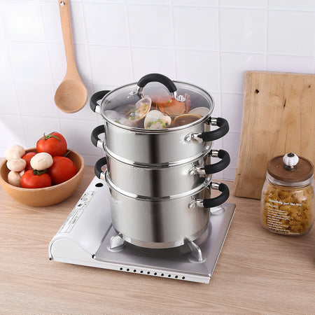 Royal Cuisine 3 Tier Stainless Steel Steamer – 18cm, 20cm, 22cm & 24cm