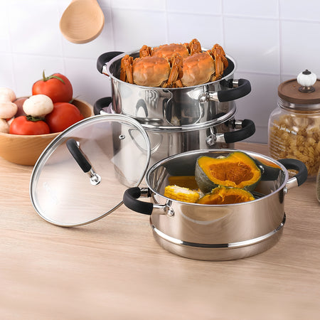 Royal Cuisine 3 Tier Stainless Steel Steamer – 18cm, 20cm, 22cm & 24cm