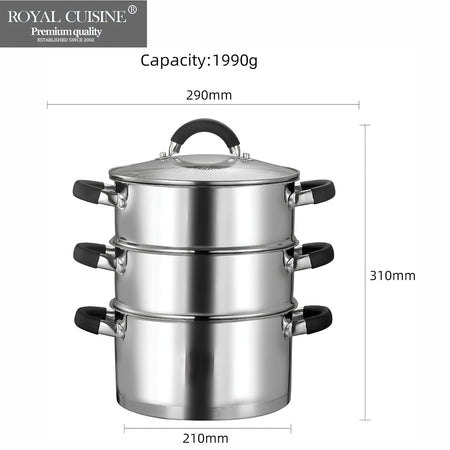 Royal Cuisine 3 Tier Stainless Steel Steamer – 18cm, 20cm, 22cm & 24cm