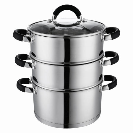 Royal Cuisine 3 Tier Stainless Steel Steamer – 18cm, 20cm, 22cm & 24cm