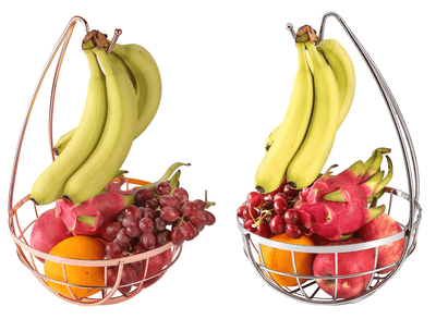 Fruit Basket with Banana Hanger Hook – Chrome Wire Elegant Vegetable Stand Bowl