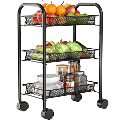 3-Tier Slim Storage Trolley Cart on Wheels - Narrow Rolling Rack