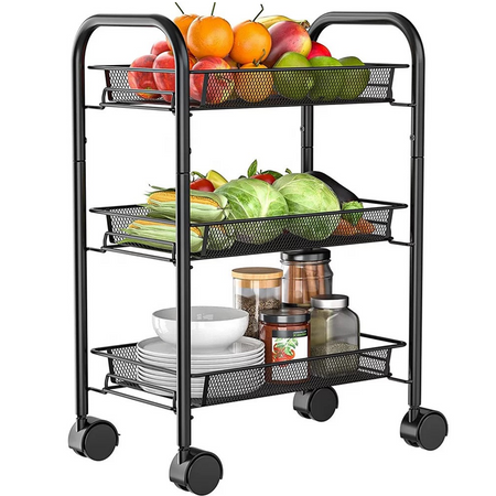 3-Tier Slim Storage Trolley Cart on Wheels - Narrow Rolling Rack