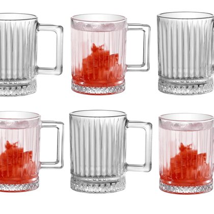 6 Pack Premium Vertical Stripes High Borosilicate Glass Coffee Mugs with Handle