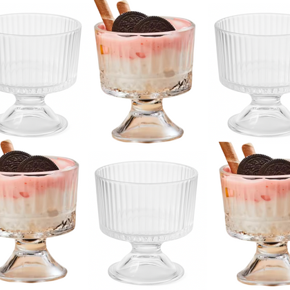 Plain Glass Dessert Bowls – Pack of 6 | Ice Cream, Pudding, Snacks, Serving Bowl