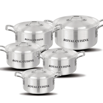 5PCS Aluminium Casserole Set with Lids 18cm–28cm | Durable Cookware Pots Kitchen