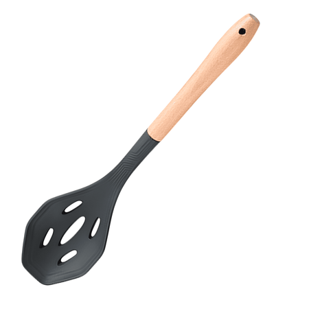 Silicone Nylon Slotted Spoon with Wooden Handle – Heat Resistant Kitchen Utensil