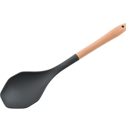 Silicone Nylon Solid Spoon with Wooden Handle – Heat Resistant Kitchen Utensil