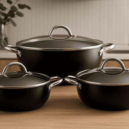 3-Piece Non-Stick Wok Pan Set (24cm, 28cm, 32cm), Perfect Sleek Design Cookware