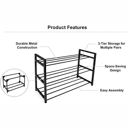Royal Cuisine 3 Tier Shoe Rack – Metal Shoe Storage Organiser