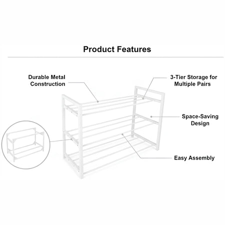 Royal Cuisine 3 Tier Shoe Rack – Metal Shoe Storage Organiser