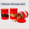 Royal Cuisine Tea Coffee Sugar Canisters – 3 Piece Glass Storage Jars, Red