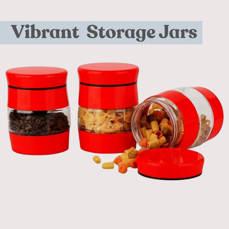 Royal Cuisine Tea Coffee Sugar Canisters – 3 Piece Glass Storage Jars, Red