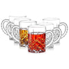 Royal Cuisine Glass Mugs with Handle, 280ml Crystal Cut Turkish Tea Cups, Set of 6