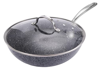 Royal Cuisine Nonstick Granite Effect Wok Pan with Glass Lid